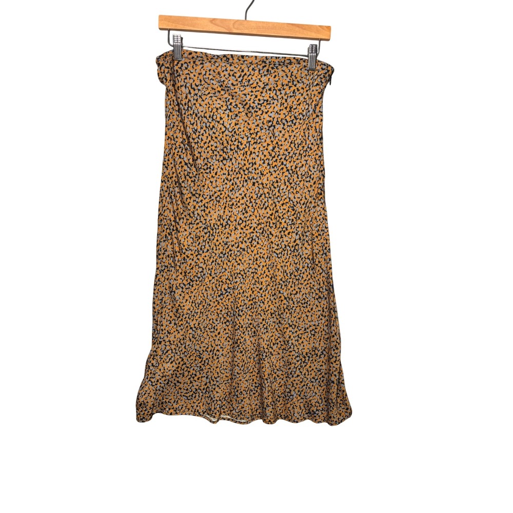 Greylin Womens Midi Skirt M Mustard Leopard Animal Print Bias Cut Mob Wife